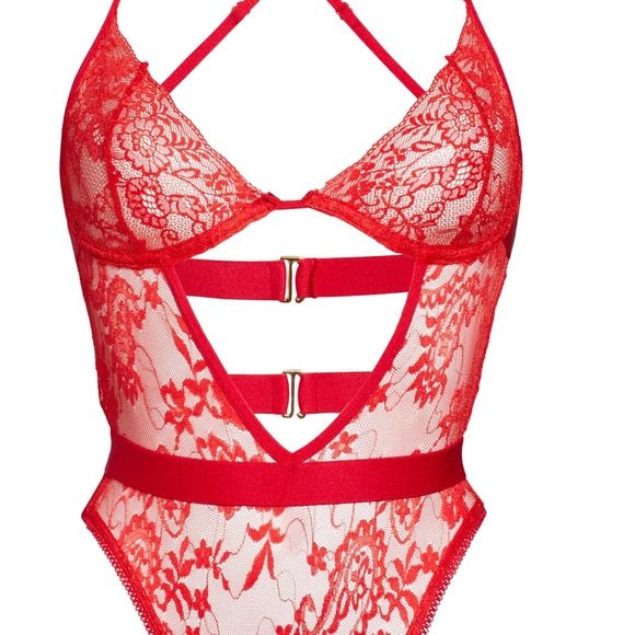 Mapale Red Lace Cutout Strappy Teddy New S/M - Picture 3 of 5